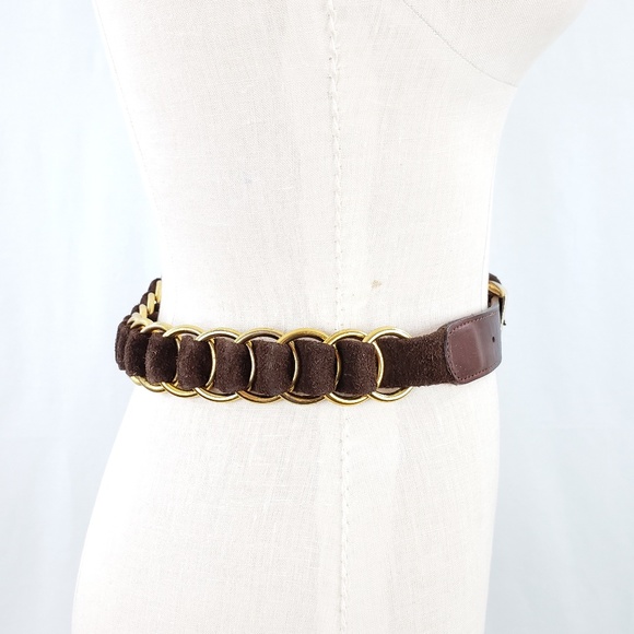 Vintage Calderon Brown Suede Gold Link Belt - Picture 3 of 5